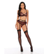 Forever Roses Embroidered Bralette w/Garter & G-String 3 pc Set - Black/Red XL by Escante