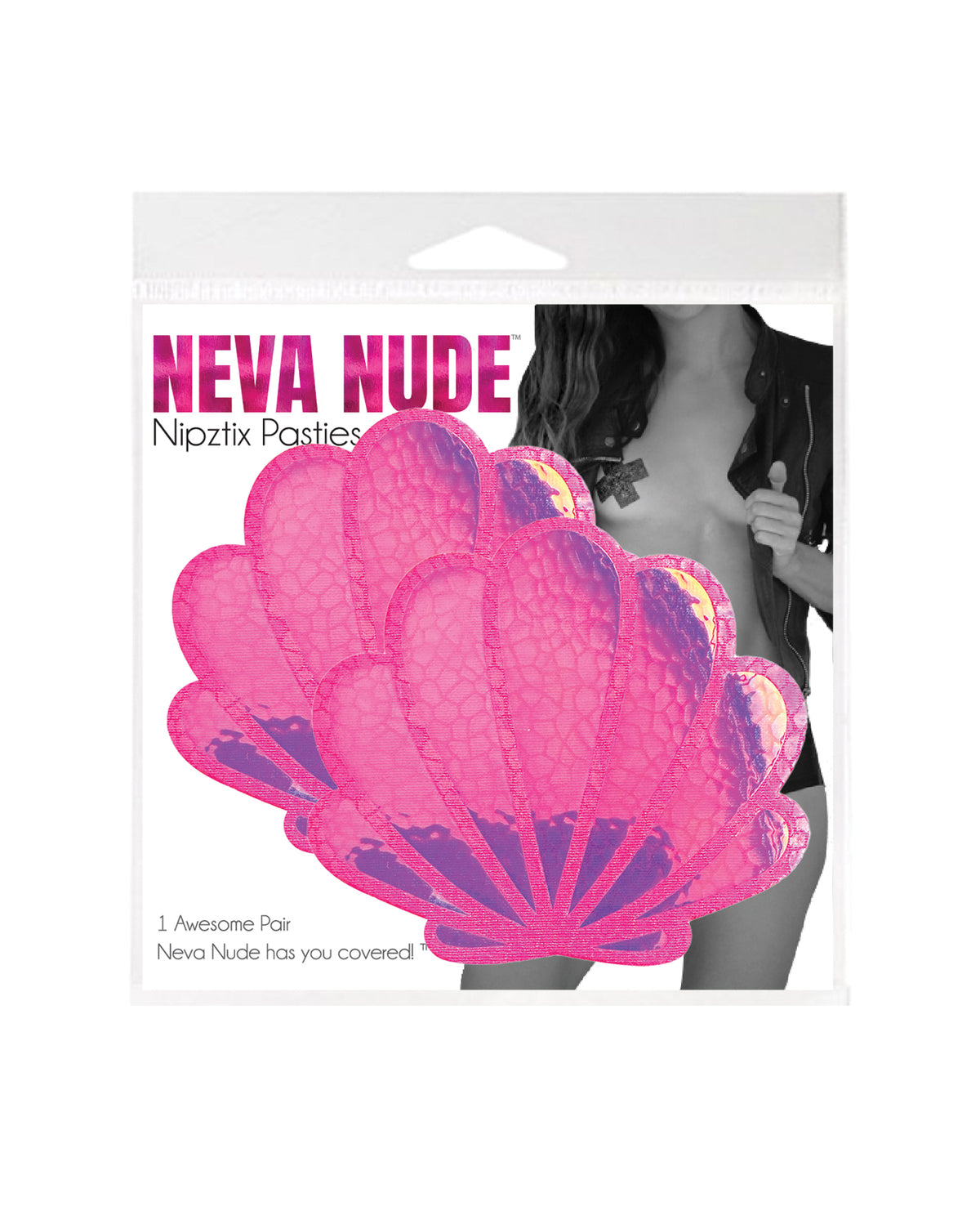 Neva Nude Iridescent Mermaid ShellPasties - Neon Pink O/S by Neva Nude