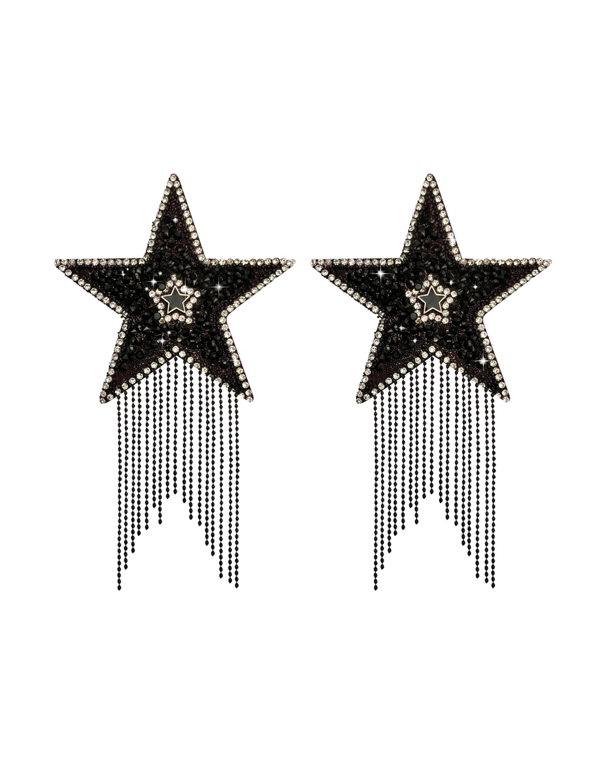 Neva Nude Jewel Crystal Tassel Star Reusable Silicone Pasties - Black O/S by Neva Nude