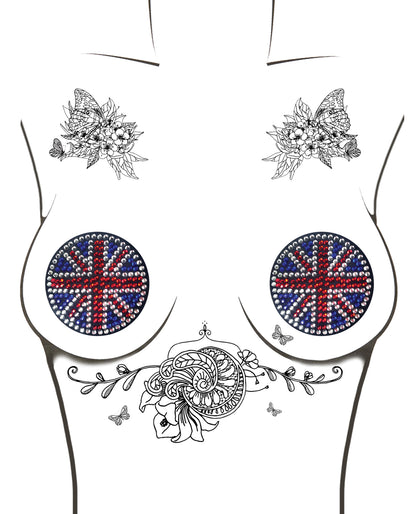 Neva Nude Yeah Bbaby! Black Union Jack Crystal Reusable Silicone Pasties - Multicolor O/S by Neva Nude