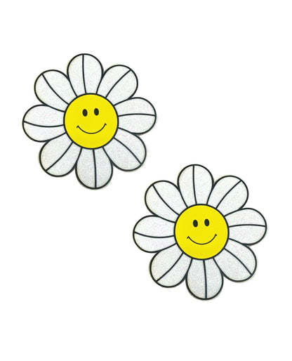 Neva Nude Glitter Groove Daisy Delights Smiley Pasties - White/Yellow O/S by Neva Nude