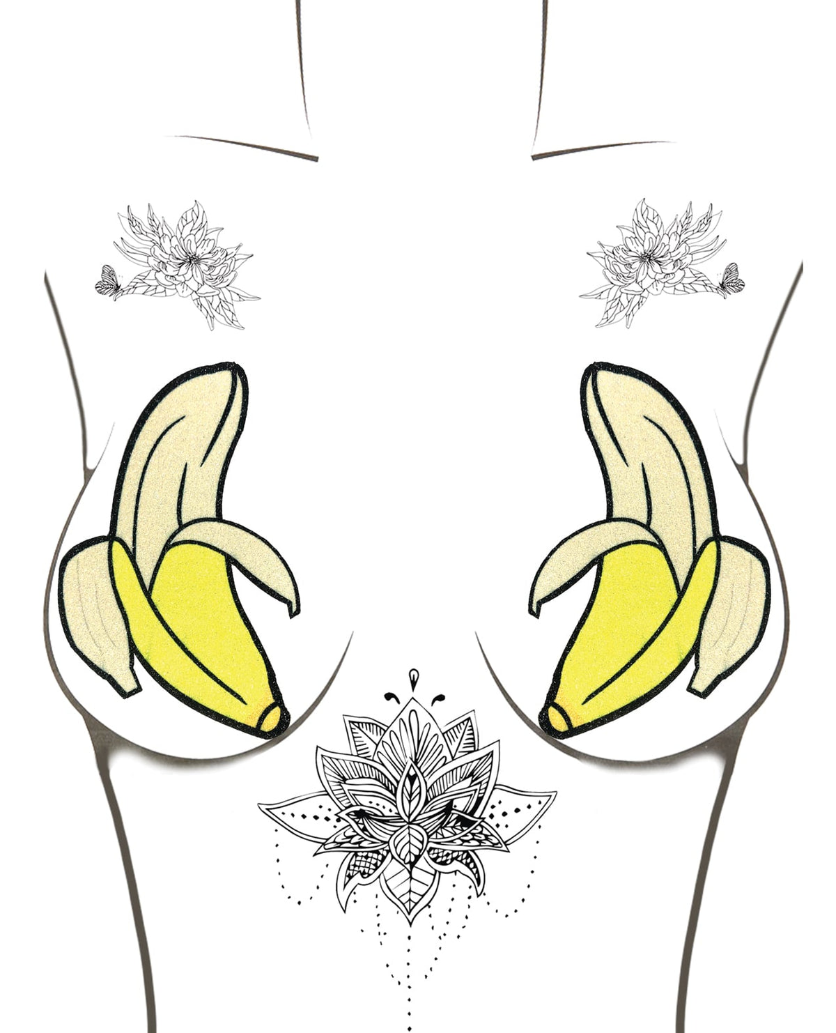 Neva Nude Big Banana Blacklight Glitter Pasties - Yellow O/S by Neva Nude