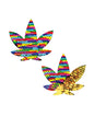 Neva Nude Funfetti Flip Sequin Dope AF Weed Leaf Pasties - Rainbow/Gold O/S by Neva Nude