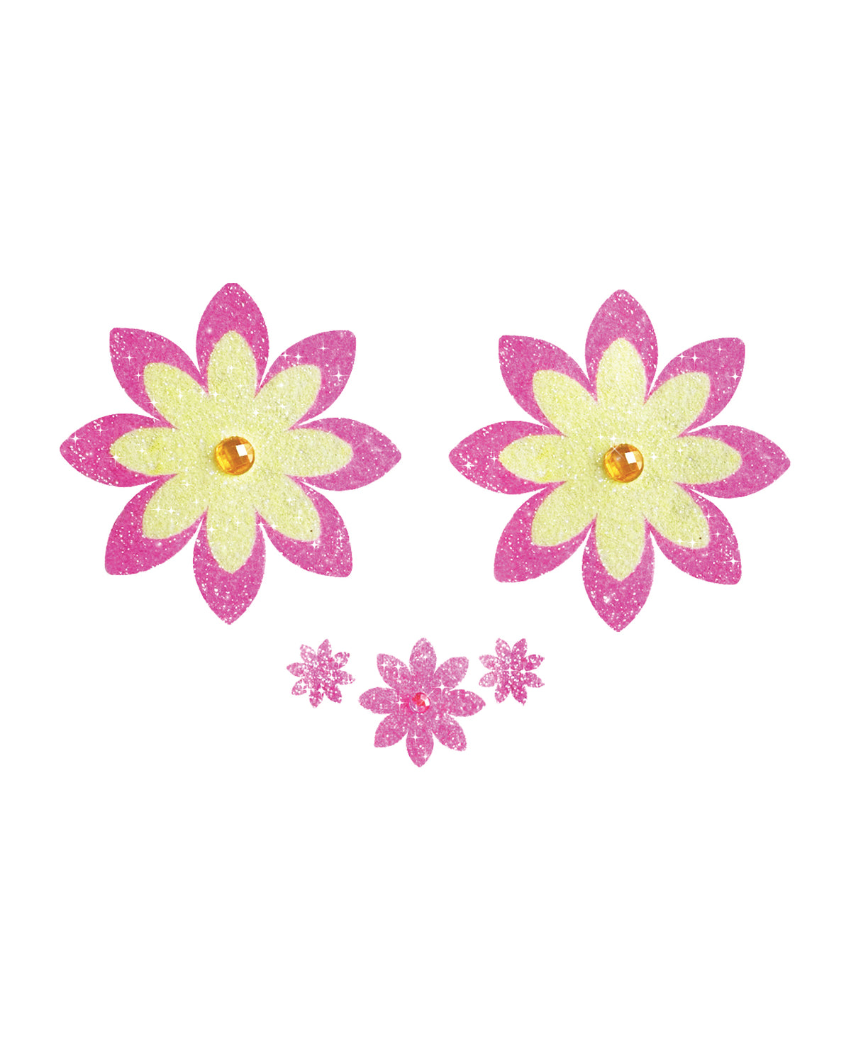 Neva Nude Petals of Sunshine Glitter Flower Pasties - Pink/Yellow O/S by Neva Nude