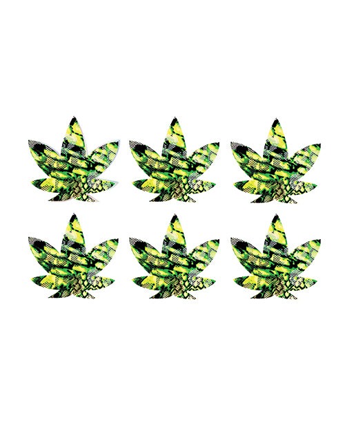 Neva Nude UV Weed Leaf Small Body Stickers Pack of 6 - Green/Black O/S by Neva Nude