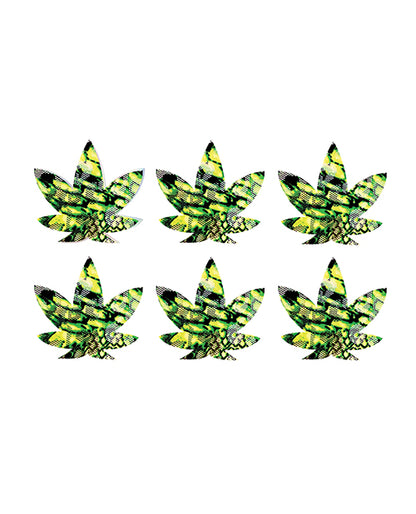 Neva Nude UV Weed Leaf Small Body Stickers Pack of 6 - Green/Black O/S by Neva Nude