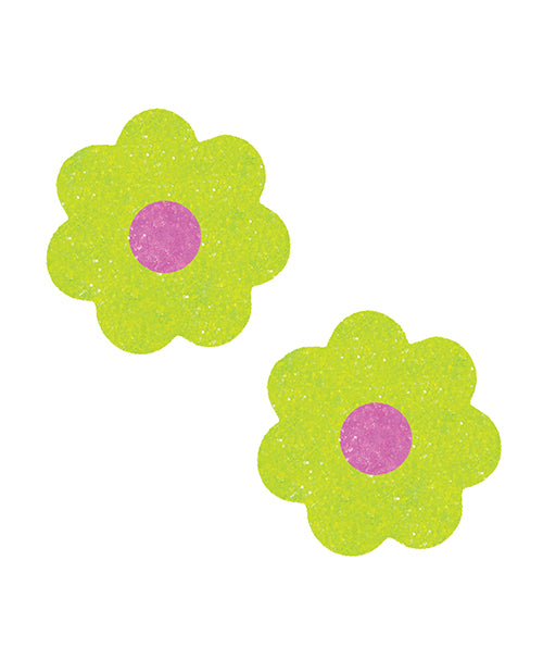 Neva Nude Super Sparkle Glitter Blacklight Petal Pasties - Lime O/S by Neva Nude