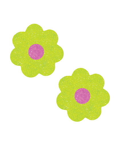 Neva Nude Super Sparkle Glitter Blacklight Petal Pasties - Lime O/S by Neva Nude