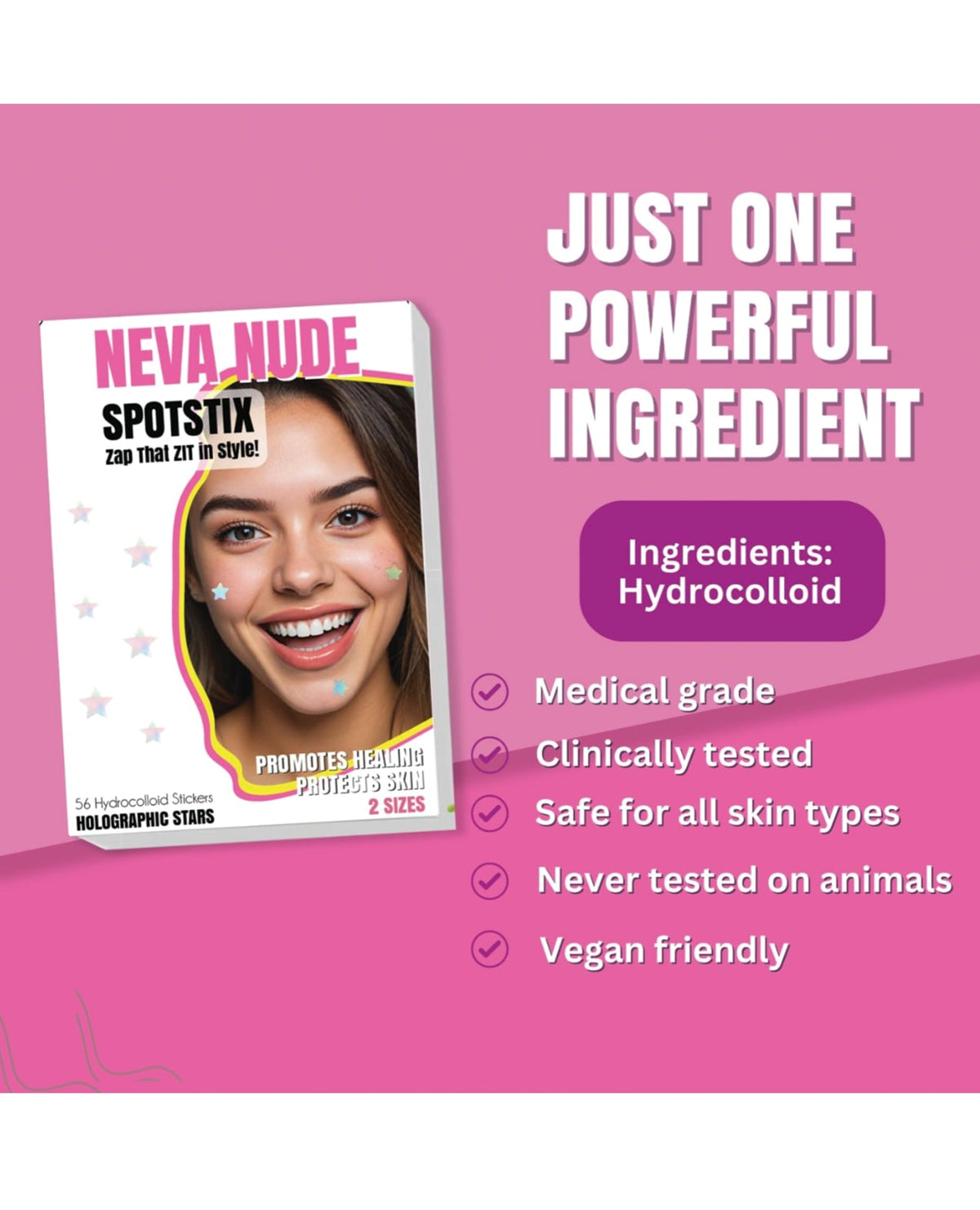 Neva Nude Unicorn Wishes Holographic Iridescent Star Hydrocolloid Acne Pimple Stickers 56 pk by Neva Nude