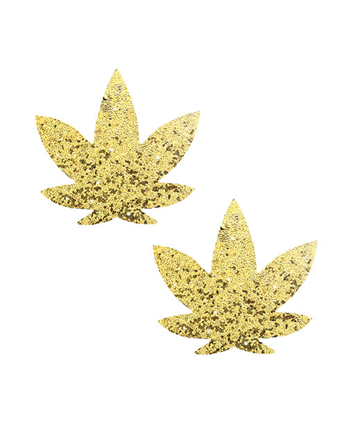 Neva Nude Super Sparkle Glitter Dope AF Weed Leaf Pasties - Gold O/S by Neva Nude