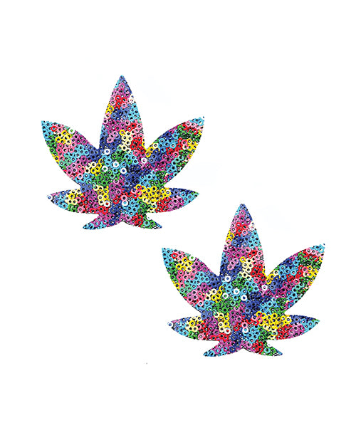 Neva Nude Sequin Mesh Dope AF Weed Leaf Pasties - Multicolor O/S by Neva Nude