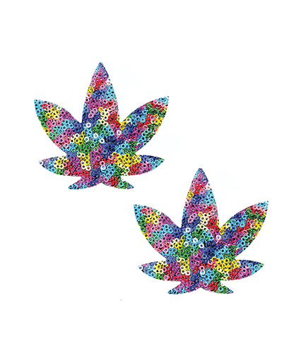 Neva Nude Sequin Mesh Dope AF Weed Leaf Pasties - Multicolor O/S by Neva Nude