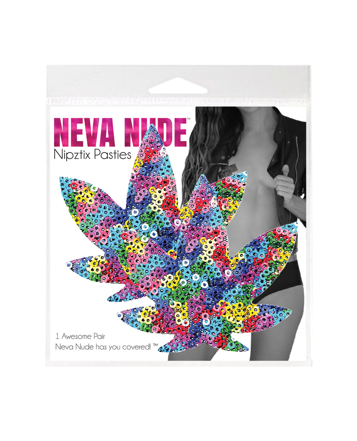 Neva Nude Sequin Mesh Dope AF Weed Leaf Pasties - Multicolor O/S by Neva Nude