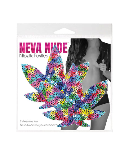 Neva Nude Sequin Mesh Dope AF Weed Leaf Pasties - Multicolor O/S by Neva Nude