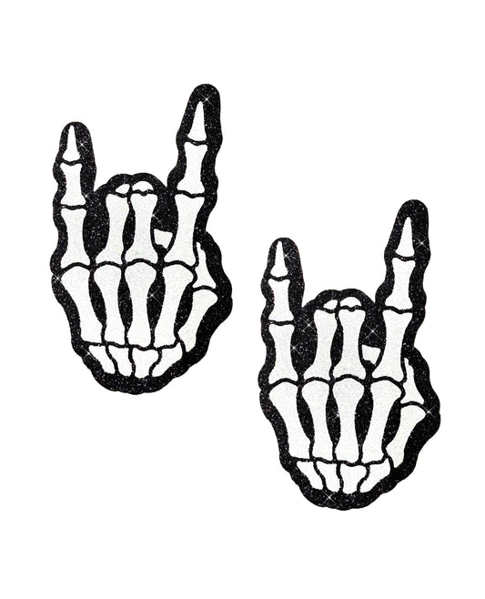 Neva Nude Rock On Skeleton Glitter Pasties - Black/White O/S by Neva Nude