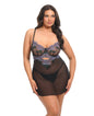 Jenna Floral Embroidered Mesh Unlined Underwire Babydoll w/Keyhole Details & Thong - Purple/Black 1X by Oh La La Cheri