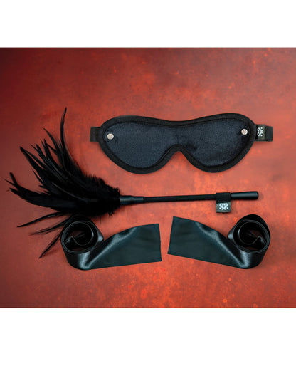 Sei Mio Strict Tease Ribbon Ties, Blindfold & Tickler Kit by Sei Mio