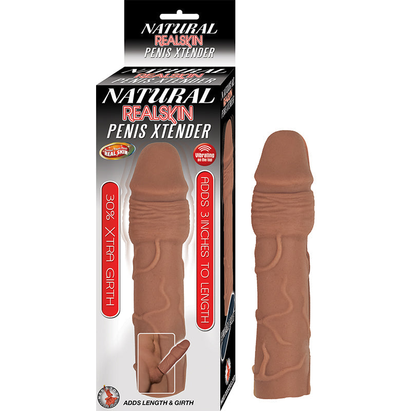 Natural Realskin Penis Xtender With Removable Bullet Waterproof Brown by Nasstoys