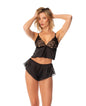 Lace V-Neck Camisole & Flutter Shorts 2 pc Set - Black S/M by Mapale