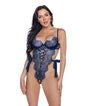 Floral Embroidered Scalloped Lace Teddy w/Functional Side Ties - Navy LG by Roma Confidential