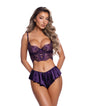 Lace Bralette w/Crisscross Detail & Satin Ruffle Shorts 2 pc Set - Purple XL by Roma Confidential