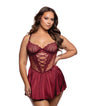 Lace & Satin Babydoll w/Crisscross Detail - Wine 1X by Roma Confidential