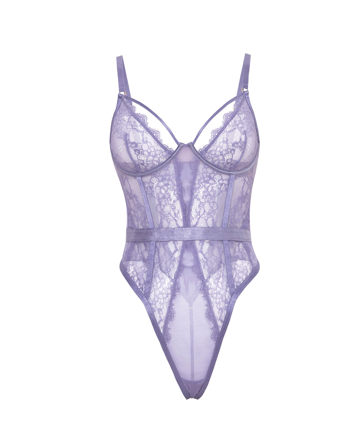 Martina Laced & Mesh Unlined Underwire Teddy w/Strap Detail - Purple Haze S/M by Oh La La Cheri