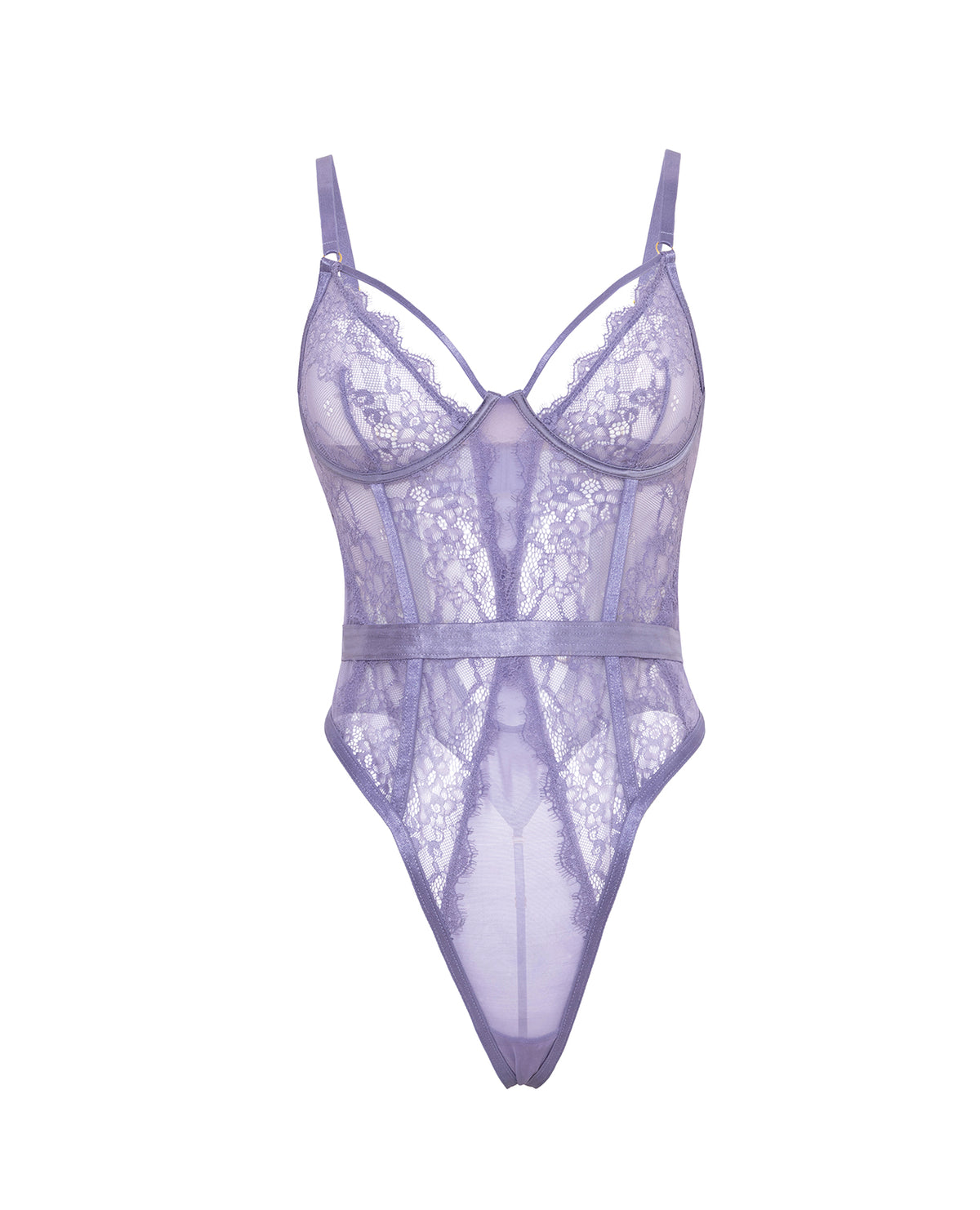 Martina Laced & Mesh Unlined Underwire Teddy w/Strap Detail - Purple Haze 1X/2X by Oh La La Cheri