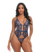 Bleu Floral Embroidered Boned Bustier w/Chain Tassel & G-String - Navy XL by Oh La La Cheri