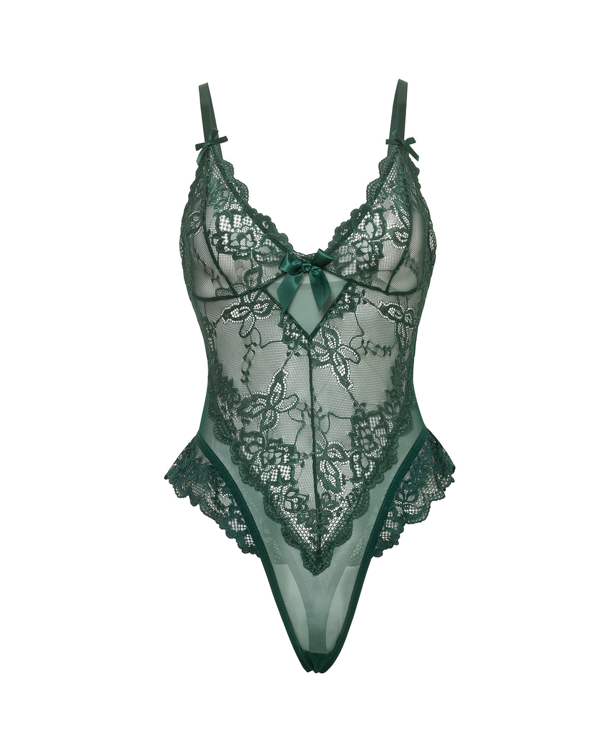Valentine Soft Cup Lace Teddy w/Bow Details - Green LG by Oh La La Cheri