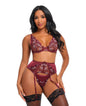Eloise Floral Embroidered Unlined Underwire 3 pc Set - Burgundy SM by Oh La La Cheri