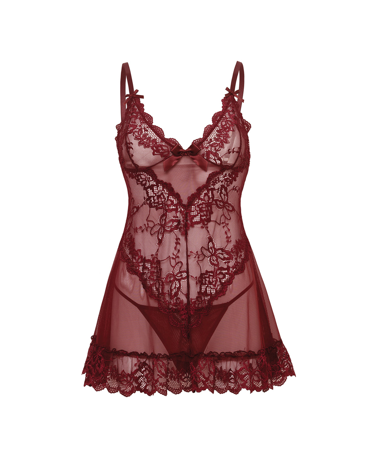 Valentine Lace Babydoll w/Bows & G-Sting - Zinfandel LG by Oh La La Cheri