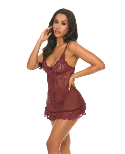Valentine Lace Babydoll w/Bows & G-Sting - Zinfandel XL by Oh La La Cheri