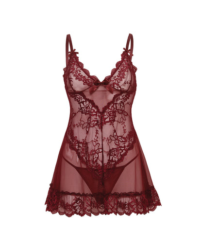 Valentine Lace Babydoll w/Bows & G-Sting - Zinfandel XL by Oh La La Cheri