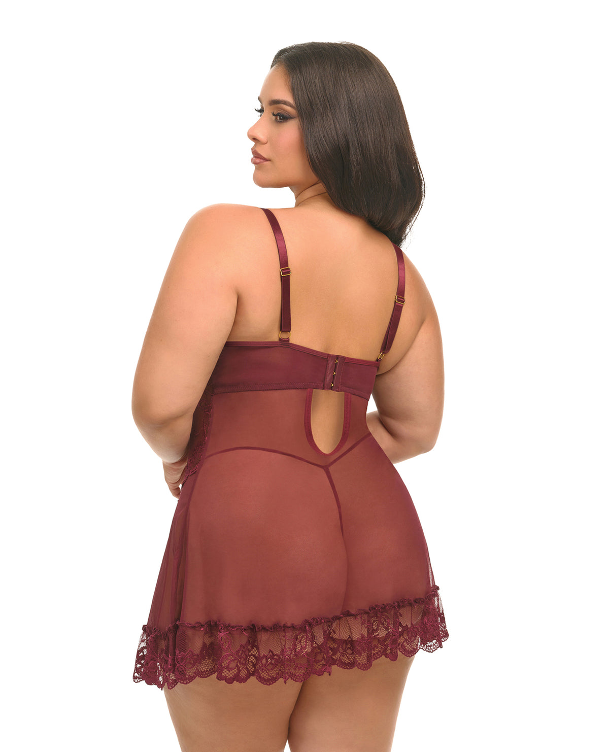 Valentine Lace Babydoll w/Bows & G-Sting - Zinfandel 1X/2X by Oh La La Cheri