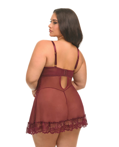 Valentine Lace Babydoll w/Bows & G-Sting - Zinfandel 3X/4X by Oh La La Cheri