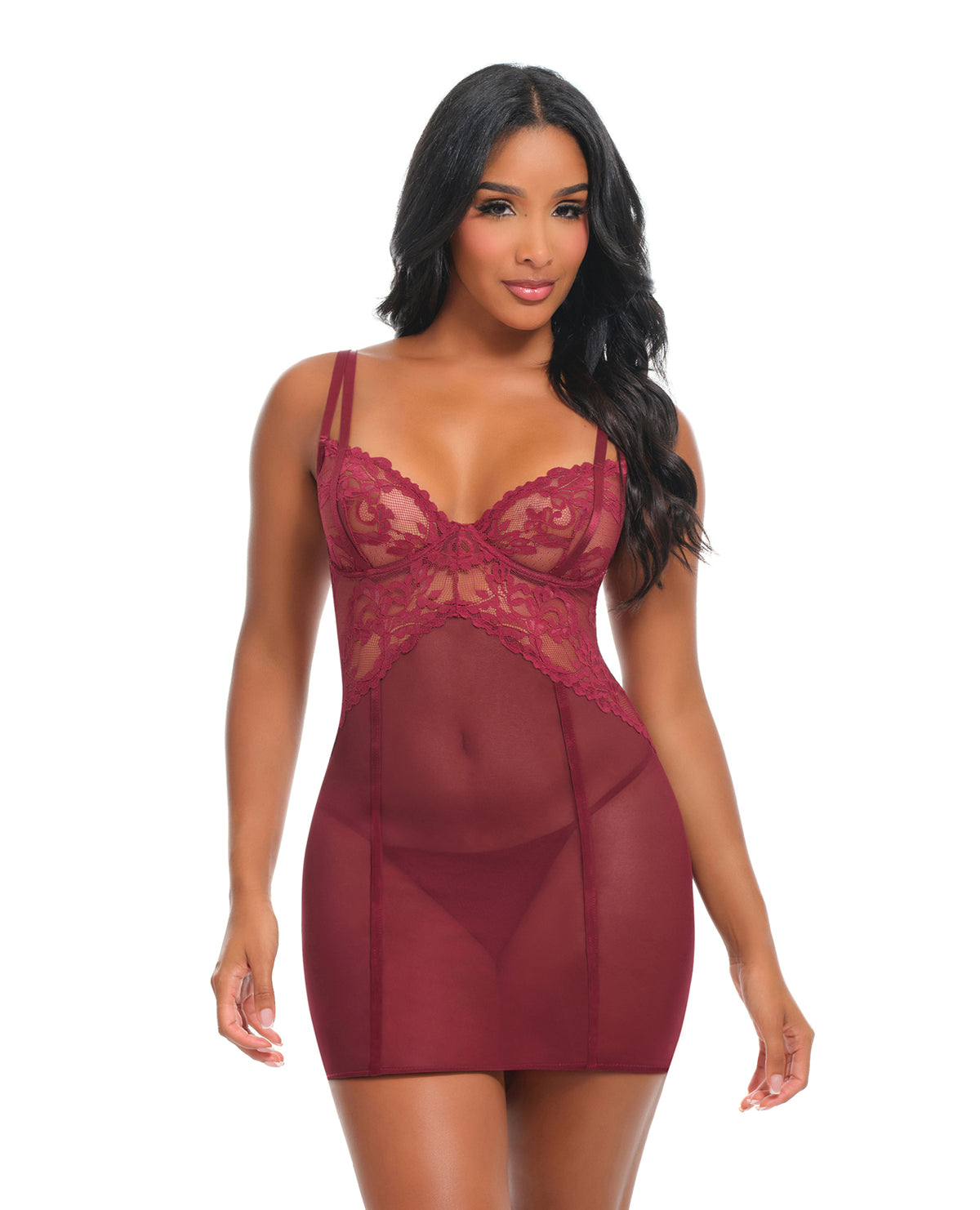 Marisol Unlined Underwire Lace & Mesh Babydoll - Zinfandel S/M by Oh La La Cheri