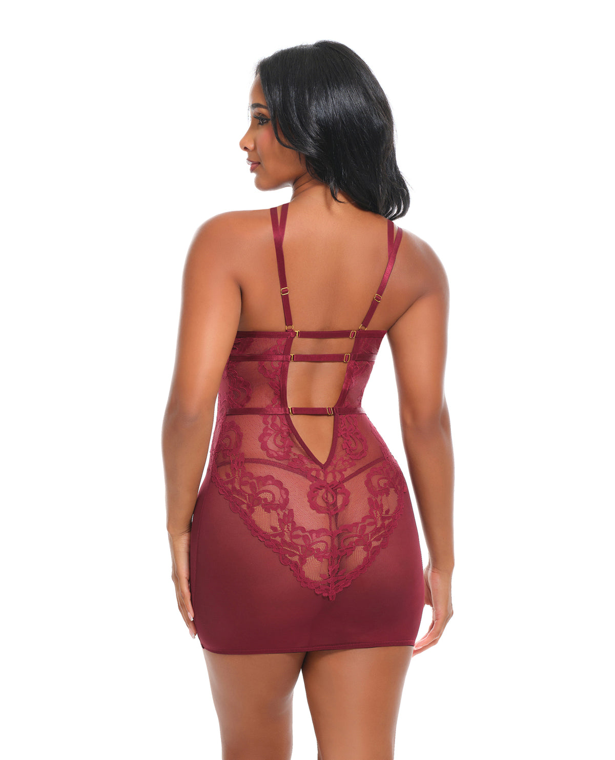 Marisol Unlined Underwire Lace & Mesh Babydoll - Zinfandel S/M by Oh La La Cheri