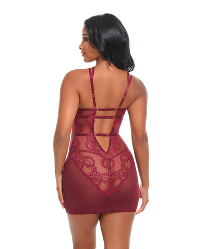 Marisol Unlined Underwire Lace & Mesh Babydoll - Zinfandel S/M by Oh La La Cheri