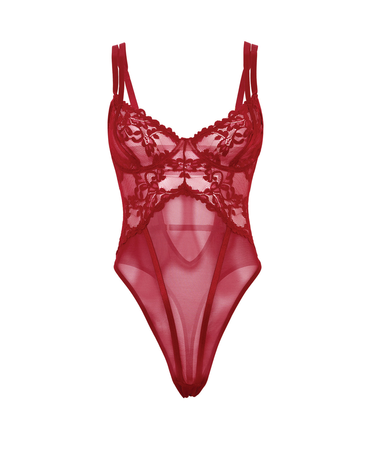 Marisol Lace & Mesh Unlined Underwire Teddy - Zinfandel S/M by Oh La La Cheri