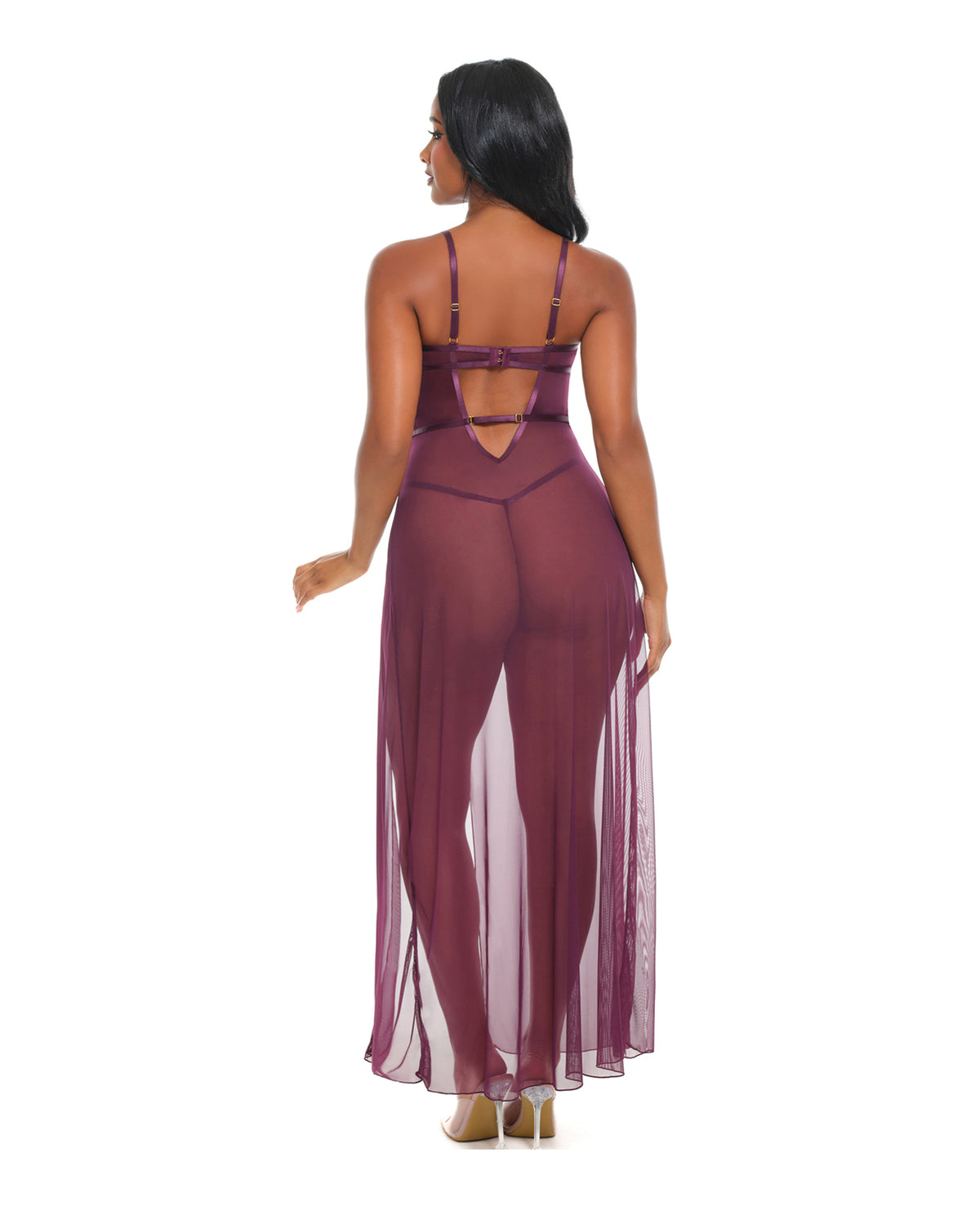 Antonella Lace Unlined Underwire Gown w/O-Ring Details - Burgundy MD by Oh La La Cheri