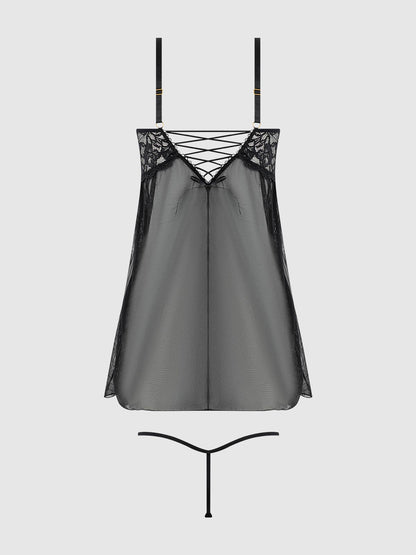 BELLA LACE & MESH BABYDOLL & G-STRING SET