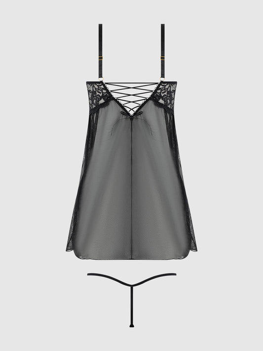 BELLA LACE & MESH BABYDOLL & G-STRING SET by House of Desire