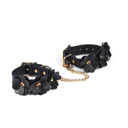 Liebe Seele - Black Leather Flowers Hand Cuffs