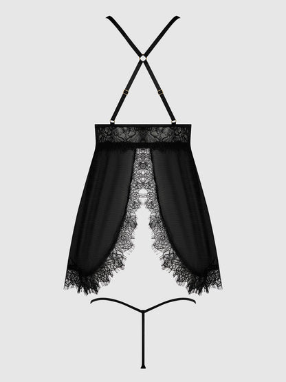 MILA EYELASH LACE & MESH BABYDOLL & G-STRING SET by House of Desire