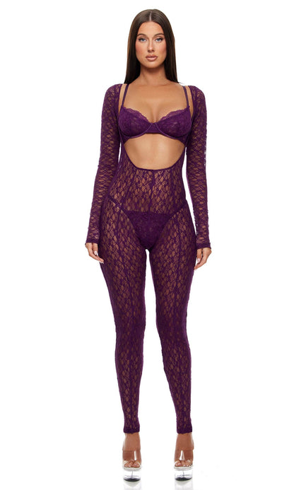 Feel Me Textured Lace Jumpsuit Lingerie Set by Forplay Inc.