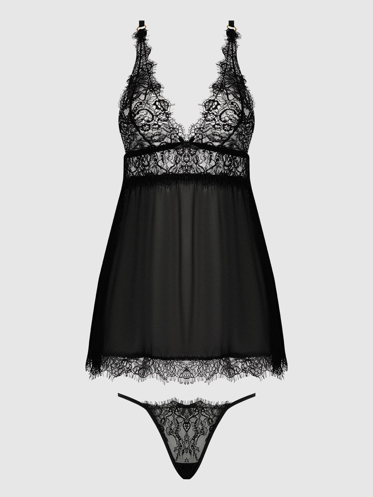 MILA EYELASH LACE & MESH BABYDOLL & G-STRING SET by House of Desire
