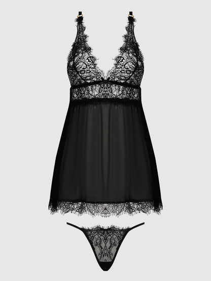 MILA EYELASH LACE & MESH BABYDOLL & G-STRING SET by House of Desire