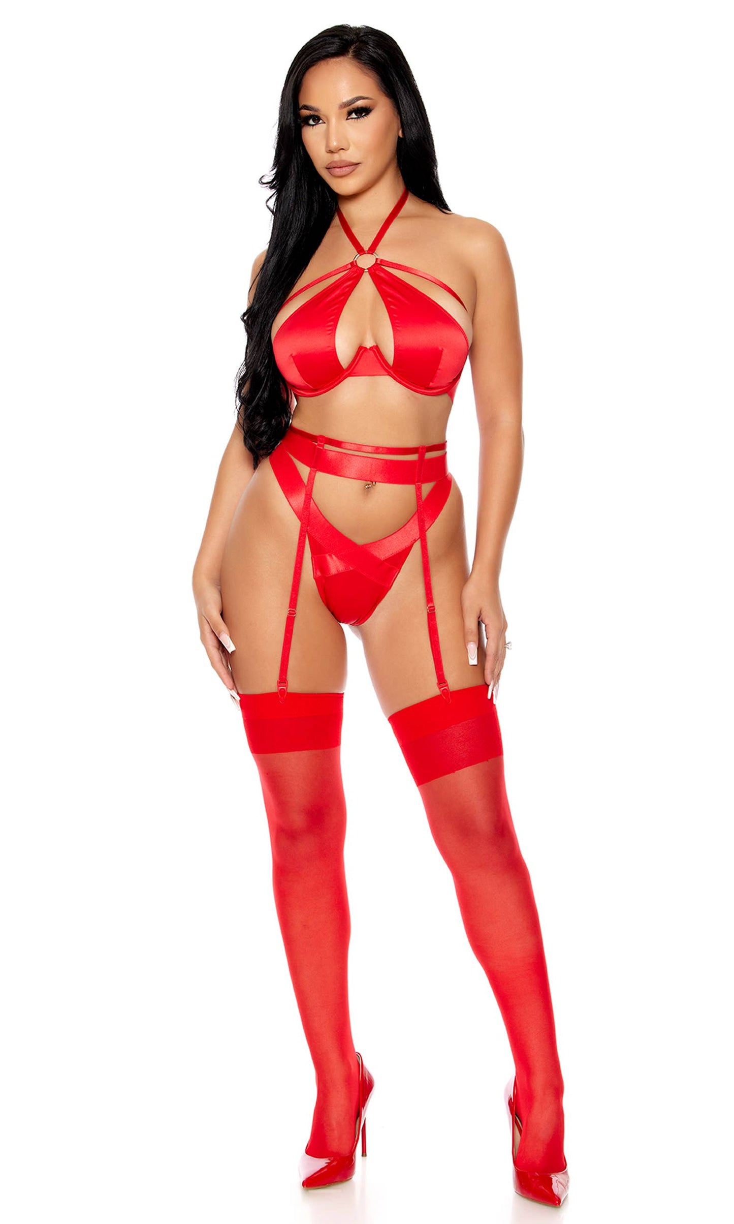 Soft Life Satin Bra and Garter Belt Lingerie Set by Forplay Inc.