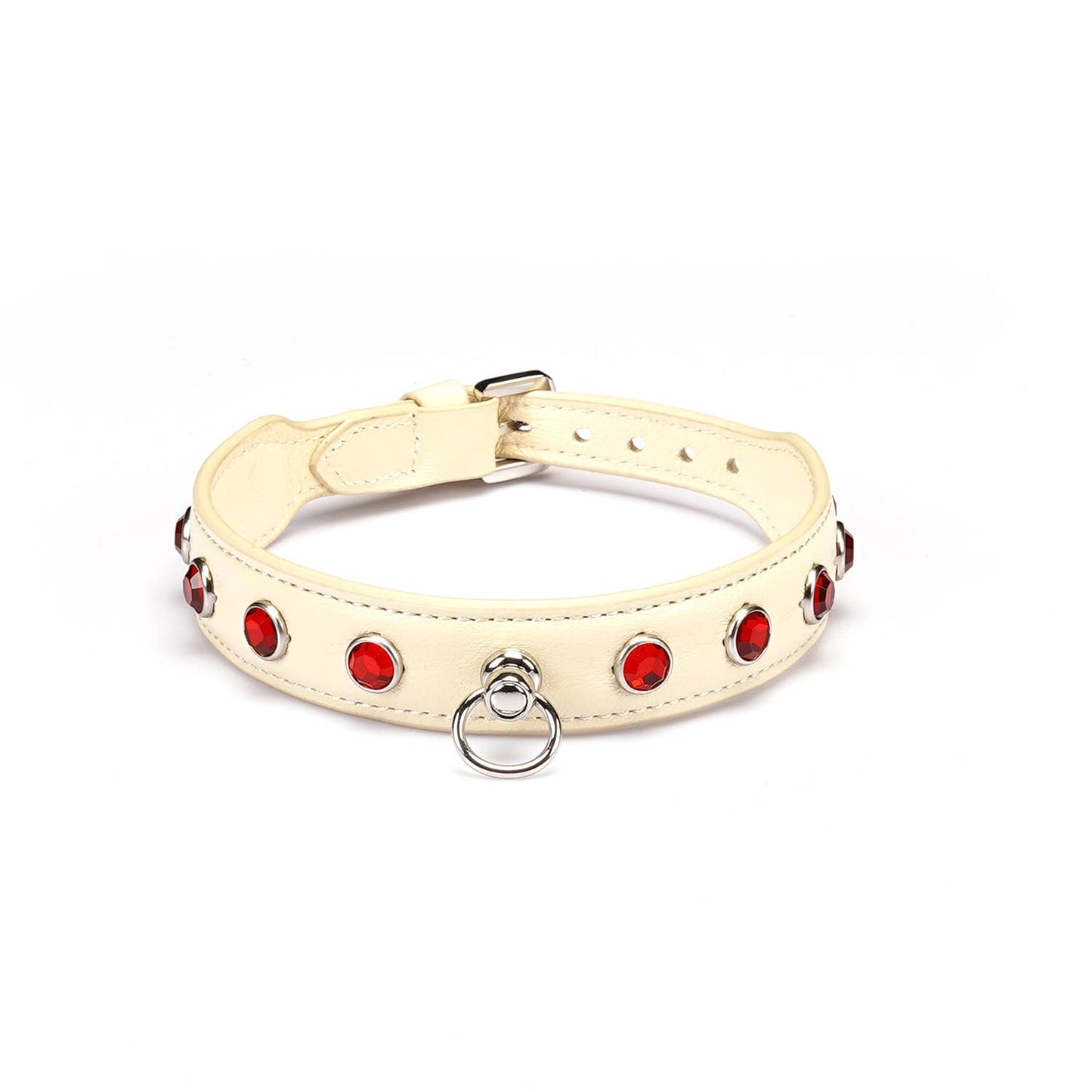 Liebe Seele Premium Leather Choker with Diamonds Ivory White